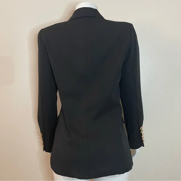 Black lapel collar women's blazer with metal buttons decor - Picture 5 of 11
